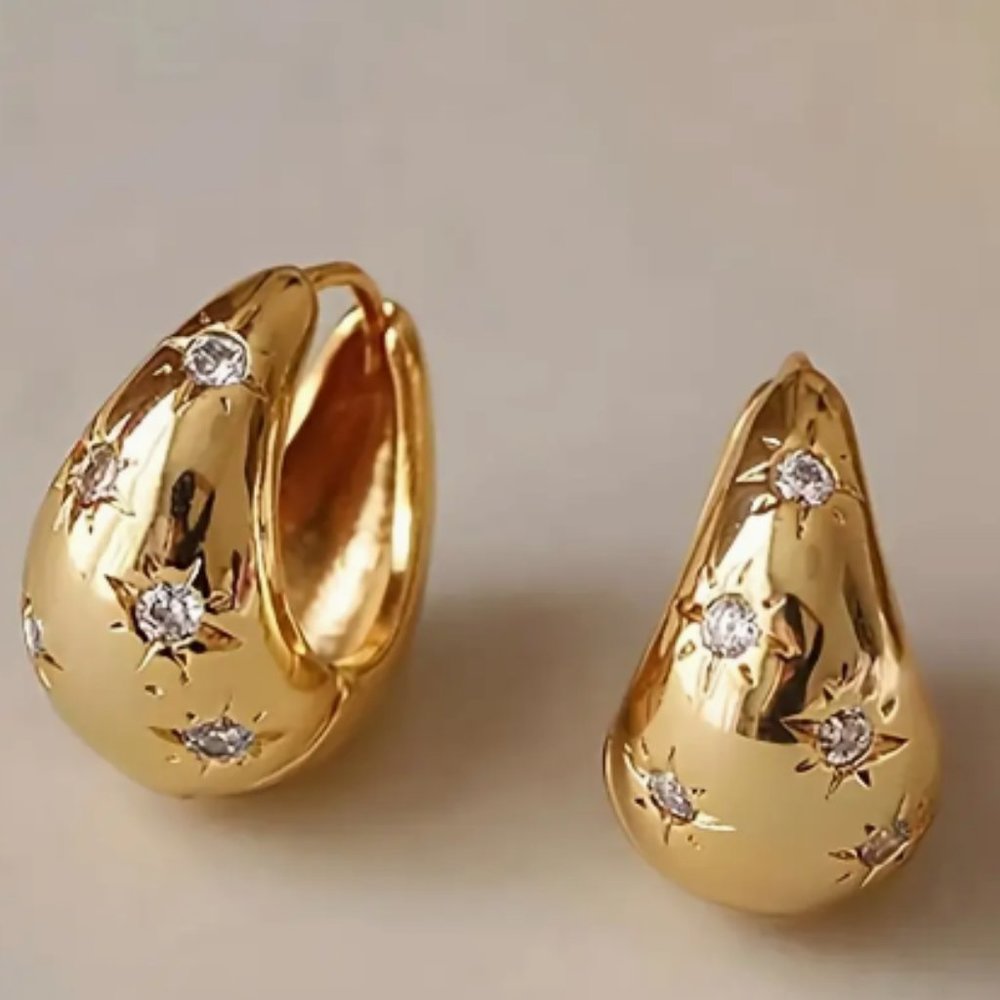 Stunning Gold Bulb Earrings, With Star Accent